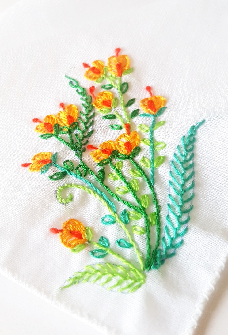 Orange Buds Embroidered on Cotton Kerchiefs